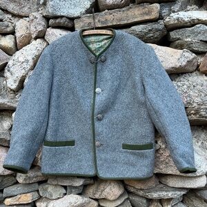 Vintage Austrian Loden Boiled Wool Jacket Green Trim Folk Alpine Coat